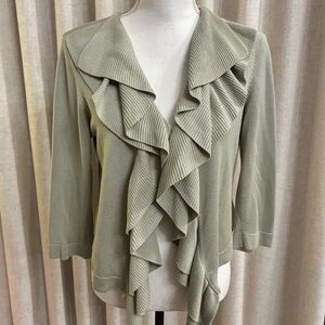 Pretty Sage Green Ruffle Open-front Cardigan Sweater size Medium M